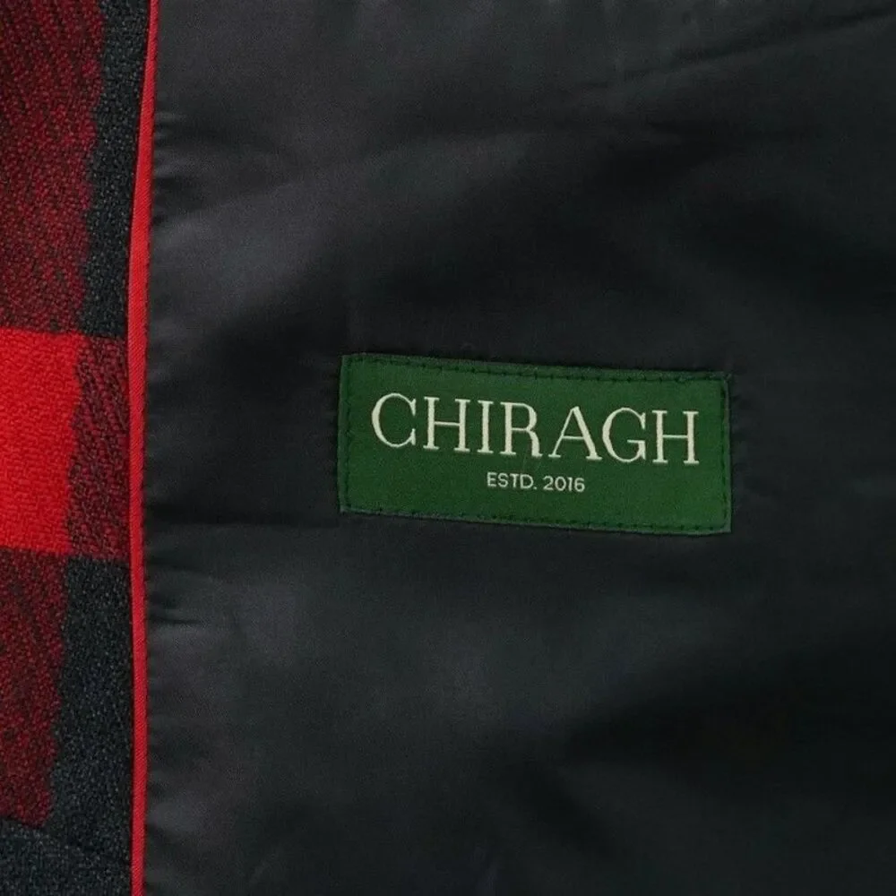 Mens 48R Red Black Buffalo Plaid Wool Blazer 2 Button Sport Coat Wedding Formal